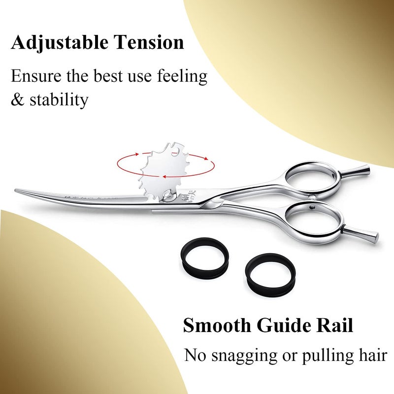 DRGSKL 6" Hair Cutting Scissors Professional Curved Grooming Scissors for Small Dogs Cat & Hairstyle Barber Haircut Shears Japanese Stainless Steel Silent Adjustable Tension Removable Soft Ring - Image 4